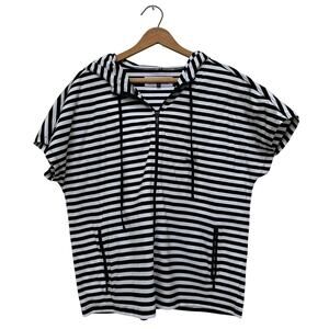 Lafayette 148 New York Striped Hooded Zip Top – Size M